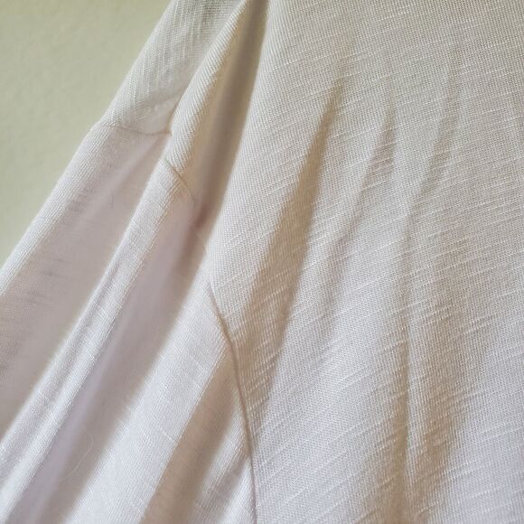 Logo Womans Blouse Ivory Rayon Solid Tunic Pockets Button Up Gray Lace Trim Sz L - Picture 8 of 12